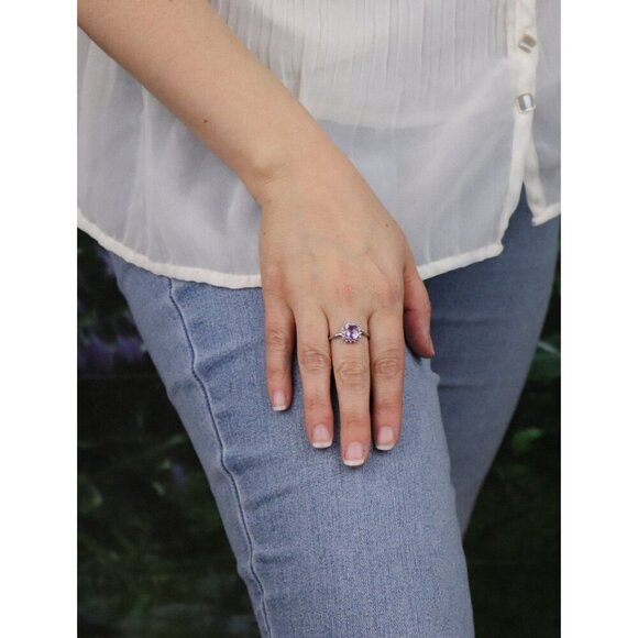 10k White Gold Natural Amethyst and Diamond Ring Size 9 - Picture 5 of 8